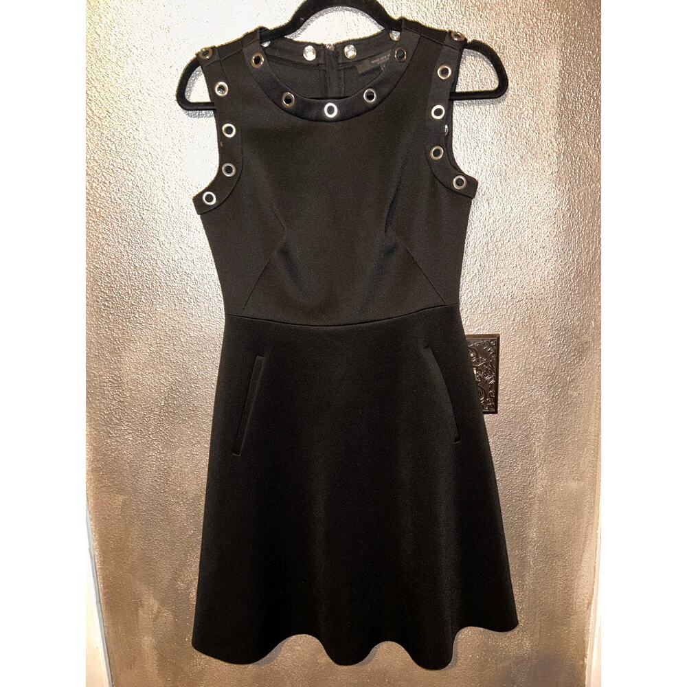 Marc New York Edgy Preppy Punk Grunge Black Grommet Exposed Zipper Skater Dress